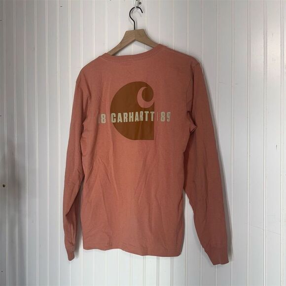Carhartt Rust Orange Long Sleeve Graphic Tee M Workwear Streetwear Double Sided - Picture 2 of 8